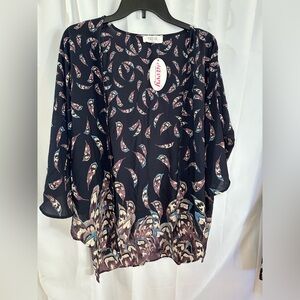 Peach Love California Black and Cream Patterned Blouse